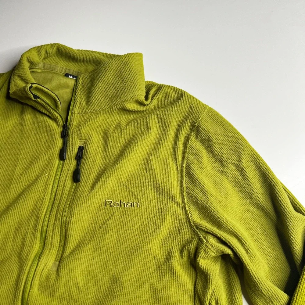Rohan‎ Mens Full Zip Grid Fleece Jacket Lime Green Textured Mid Layer Size M